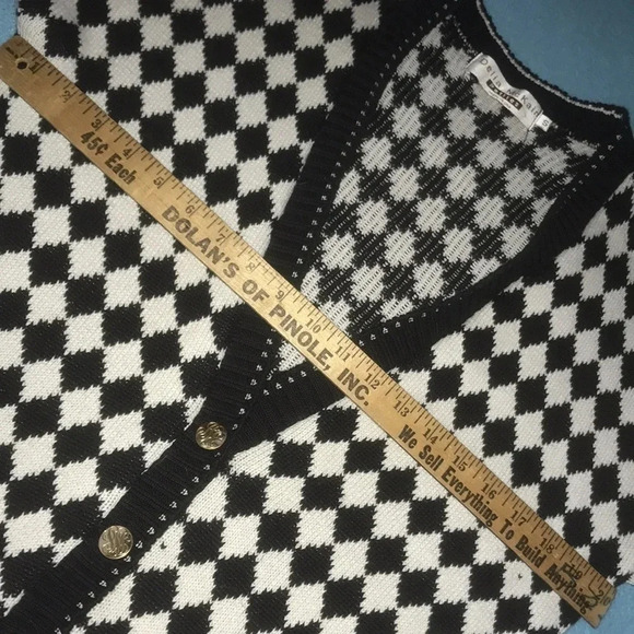 DELIA MCKAIN vintage harlequin pattern gold buttons cardigan petite size S - Picture 6 of 8